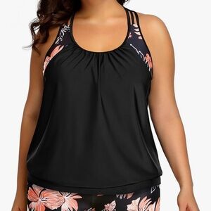 Floral Black Tankini Bathing Suit Top